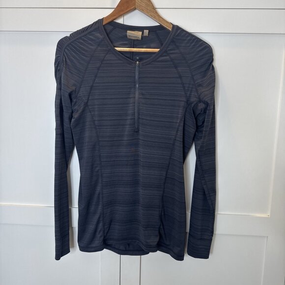 Athleta Womens Med Athletic Shirt Long sleeve Quarter zip Dk Gray zipper sleeve - Picture 1 of 12